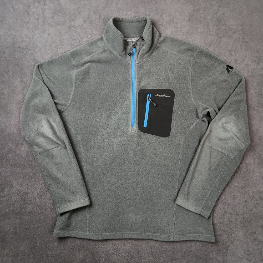 Eddie Bauer 1/4 Zip Pullover Men Medium Gray First Ascent Polartec Fleece Pocket